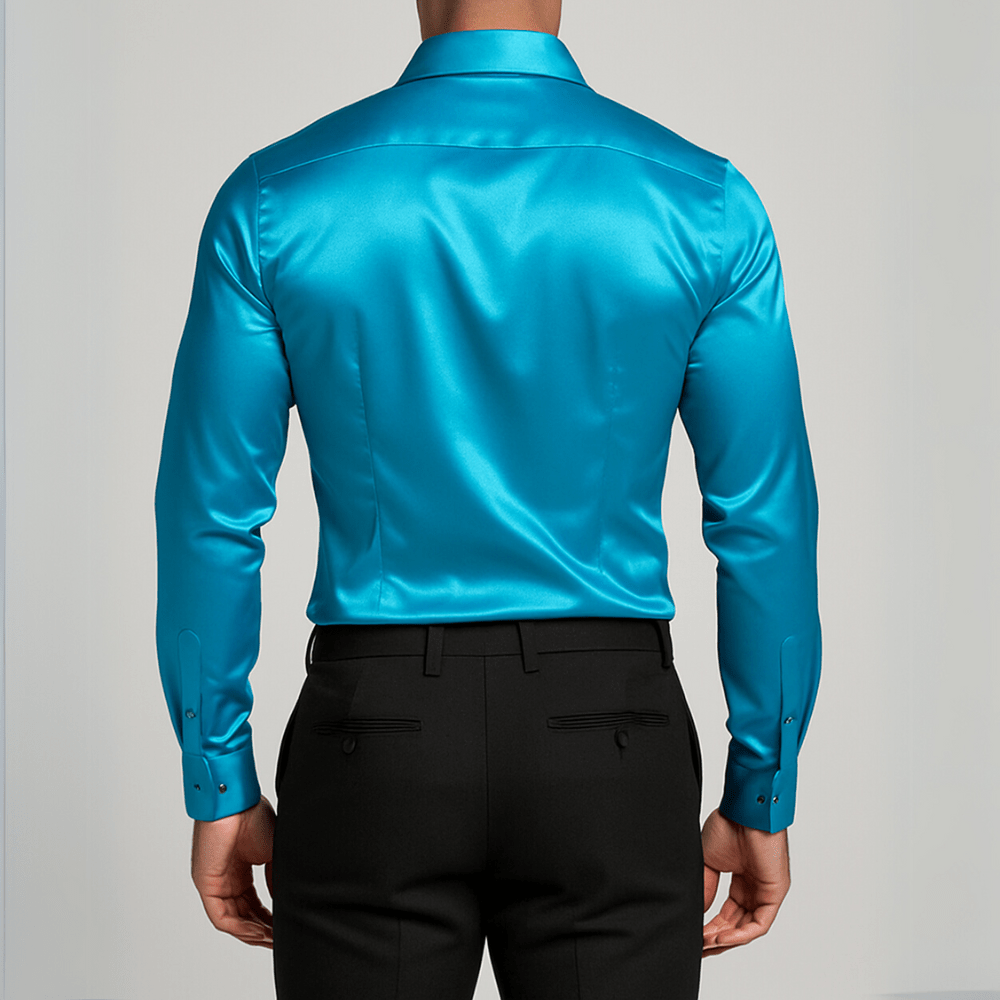 Petrol satijnen herenoverhemd