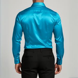 Petrol satijnen herenoverhemd