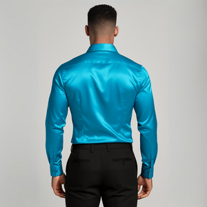 Petrol satijnen herenoverhemd