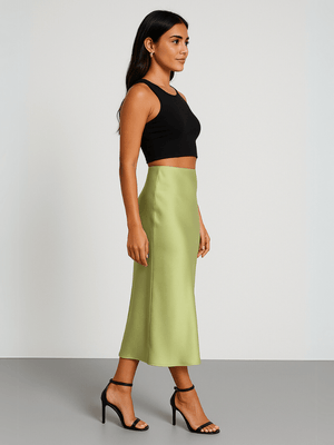 Pistachegroene satijnen rok