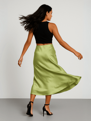 Pistachegroene satijnen rok