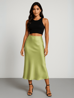 Pistachegroene satijnen rok