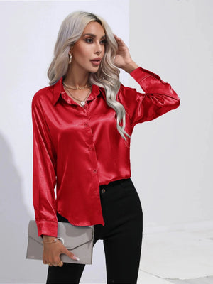 Rode satijnen blouse Rood / S
