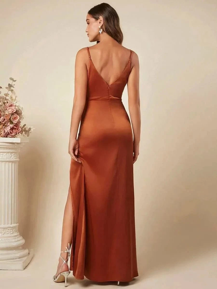 Roestbruine jurk satijn