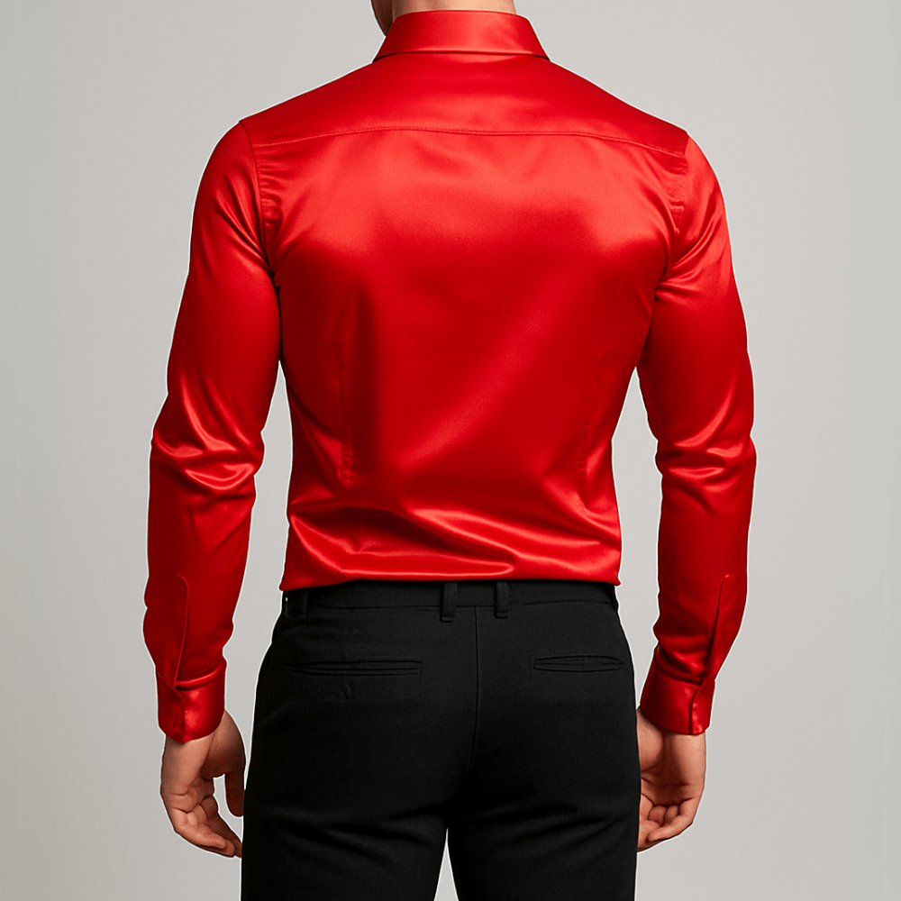 Rood satijnen heren overhemd