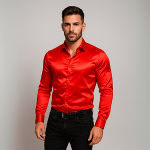 Rood satijnen heren overhemd
