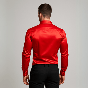 Rood satijnen heren overhemd