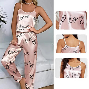 Roze satijnen pyjama set