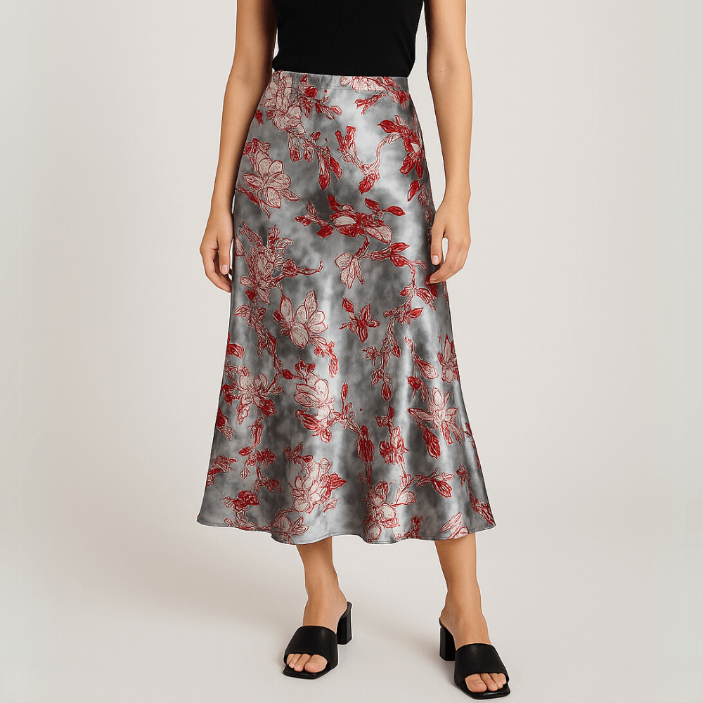 Satijn rok met bloemenprint