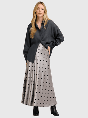 Satijn rok met stippenprint