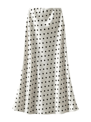 Satijn rok met stippenprint Beige / S