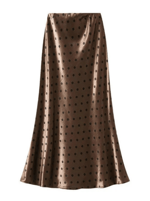 Satijn rok met stippenprint Bruin / S