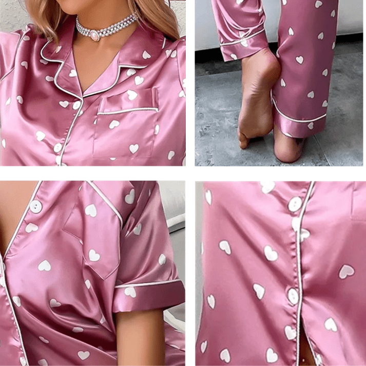 Satijn zijde pyjama roze