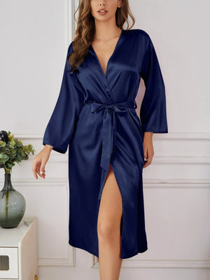 Satijnen badjas blauw