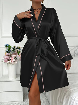 Satijnen badjas met lange mouwen Zwart / S