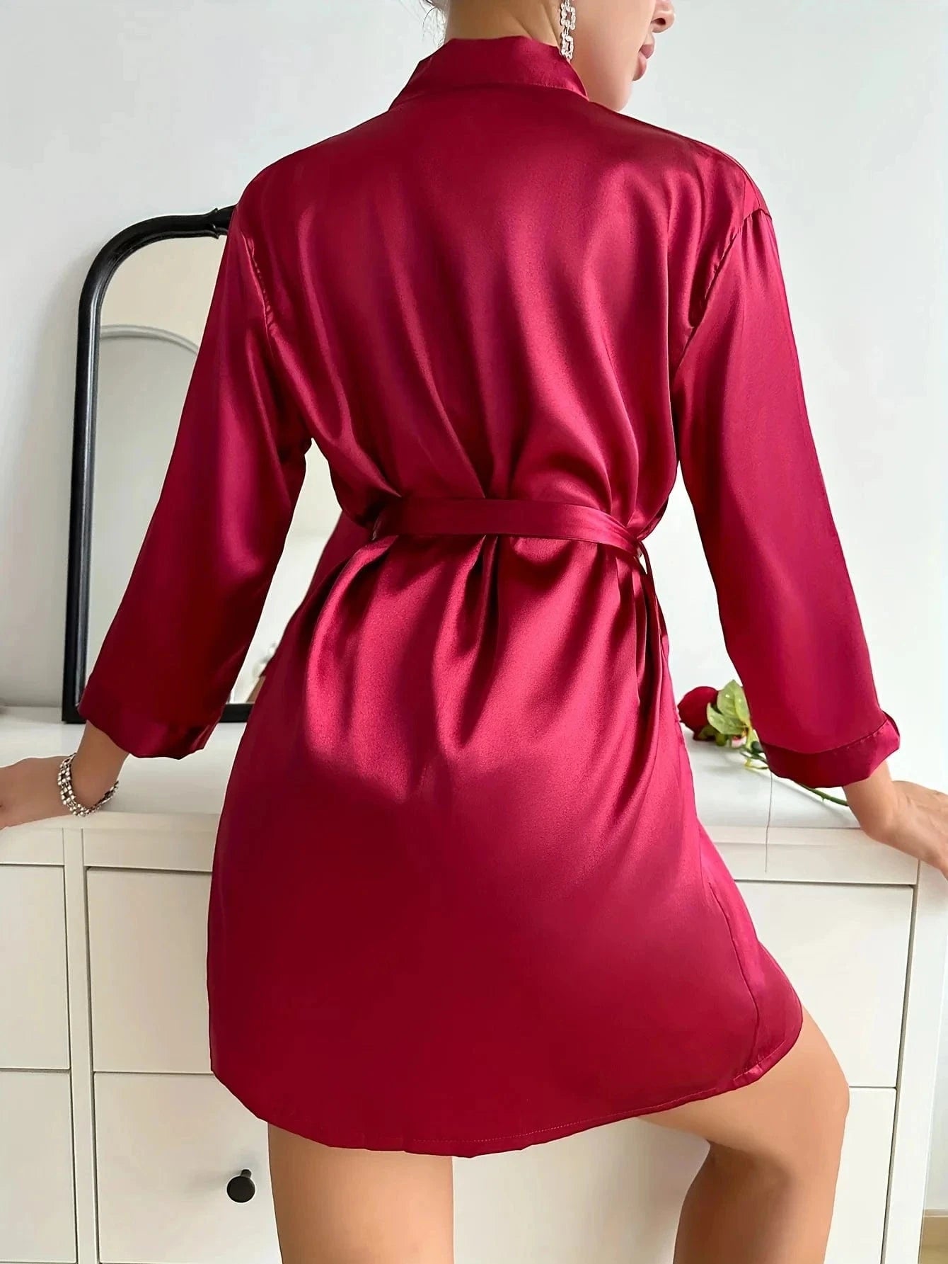 Satijnen badjas rood
