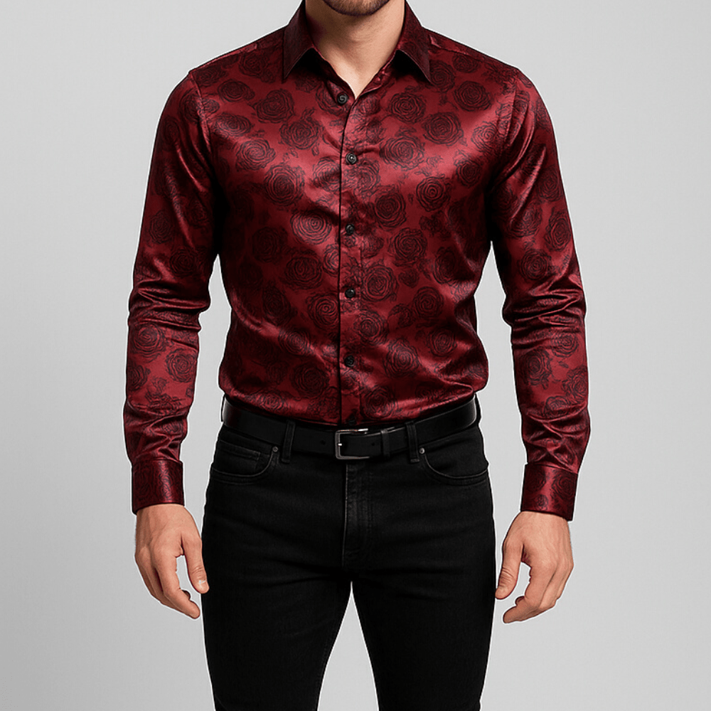 Satijnen bloemen overhemd heren