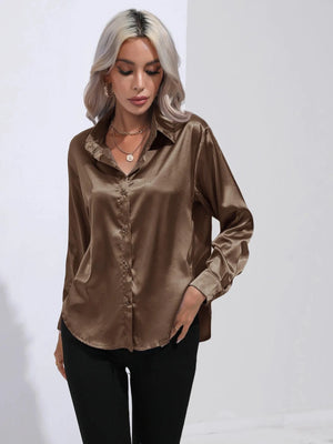 Satijnen blouse taupe