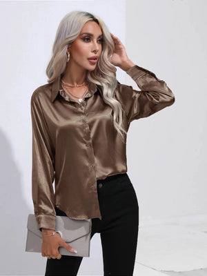 Satijnen blouse taupe Taupe / S