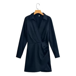 Satijnen blousejurk S / Marineblauw