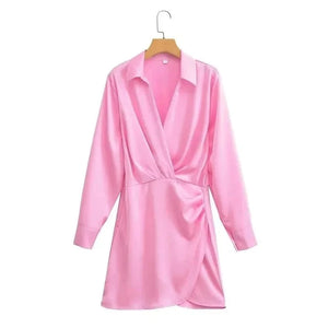 Satijnen blousejurk S / Rozerood