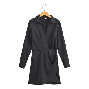 Satijnen blousejurk S / Zwart