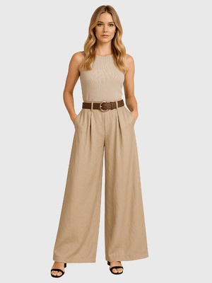 Satijnen broek beige