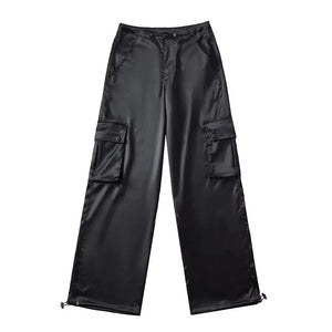 Satijnen cargobroek Zwart / XS