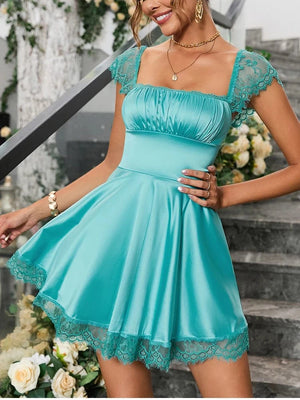 Satijnen cocktailjurkjes Turkoois / XS