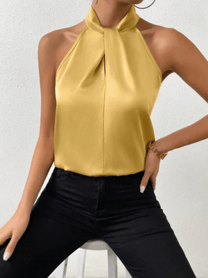 Satijnen halter top S / Geel