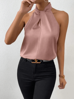 Satijnen halter top S / Roze