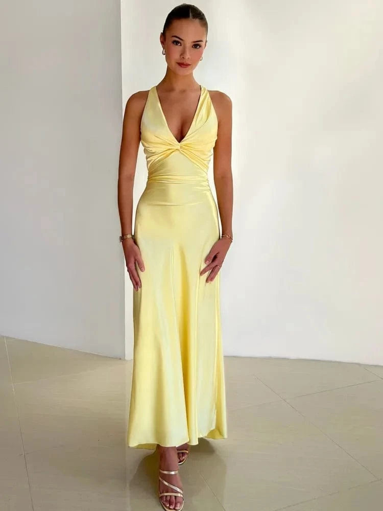 Satijnen jurk geel