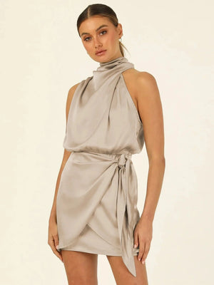 Satijnen jurk mouwloos Champagne / S