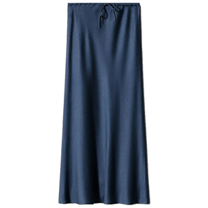 Satijnen midi rok Marineblauw / S