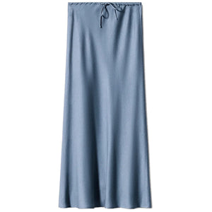Satijnen midi rok Mistblauw / S