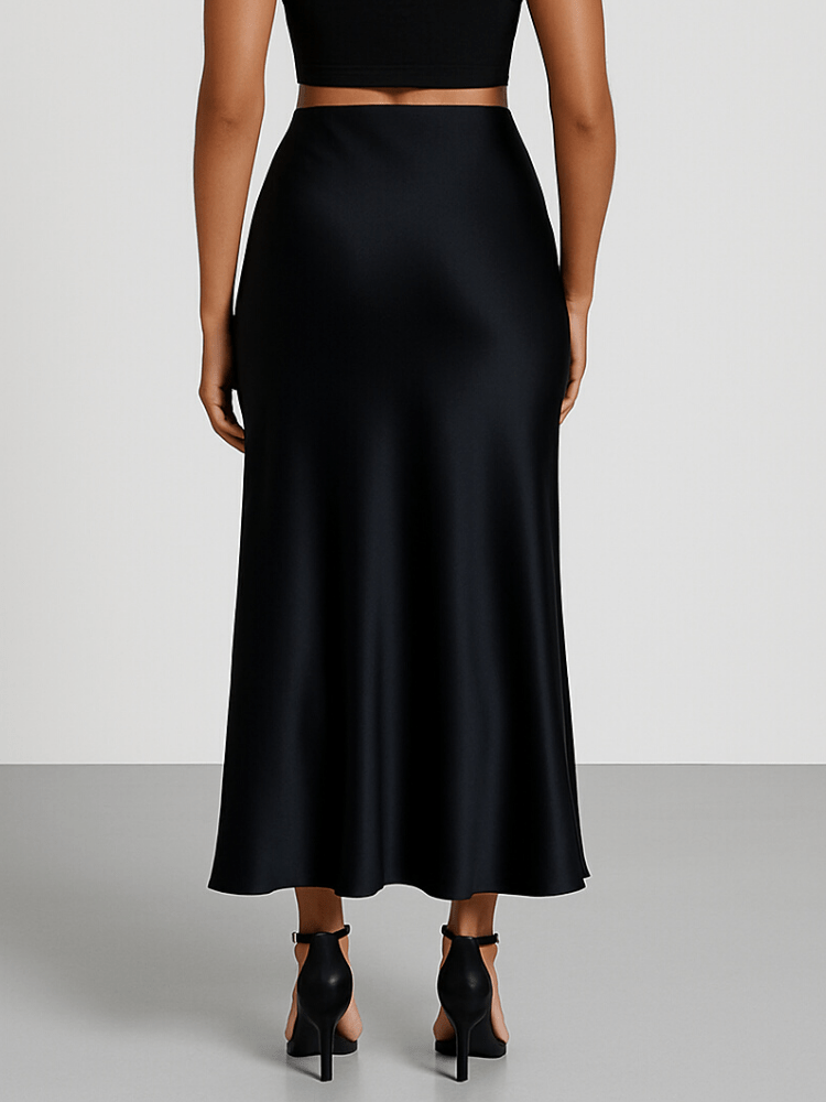 Satijnen midi rok zwart