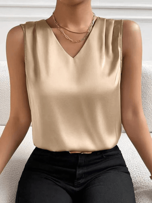 Satijnen mouwloze top Champagne / S