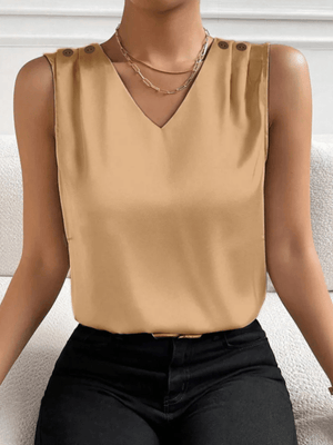 Satijnen mouwloze top Lichtbeige / S