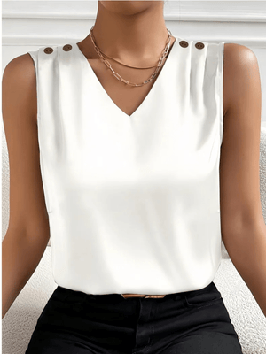 Satijnen mouwloze top Wit B / S