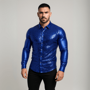 Satijnen overhemd met all-over pailletten