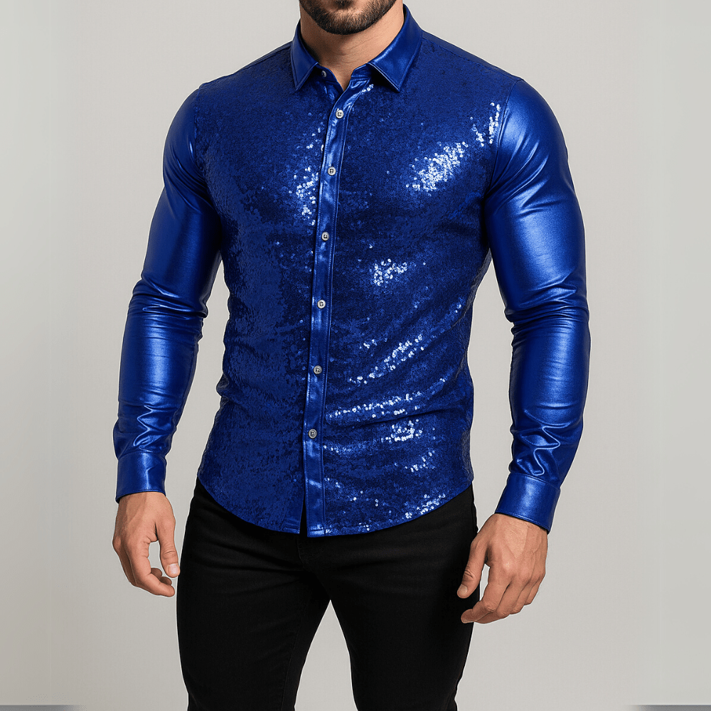 Satijnen overhemd met all-over pailletten