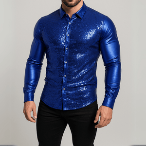 Satijnen overhemd met all-over pailletten