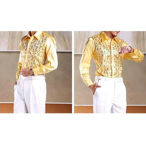 Satijnen overhemd met laser-cut paillettenoverlay