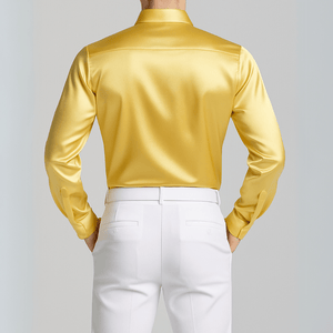 Satijnen overhemd met laser-cut paillettenoverlay