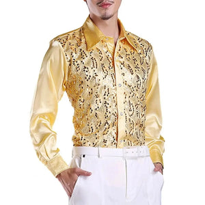 Satijnen overhemd met laser-cut paillettenoverlay Goud / S