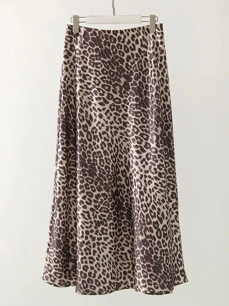 Satijnen panter rok Beige / M