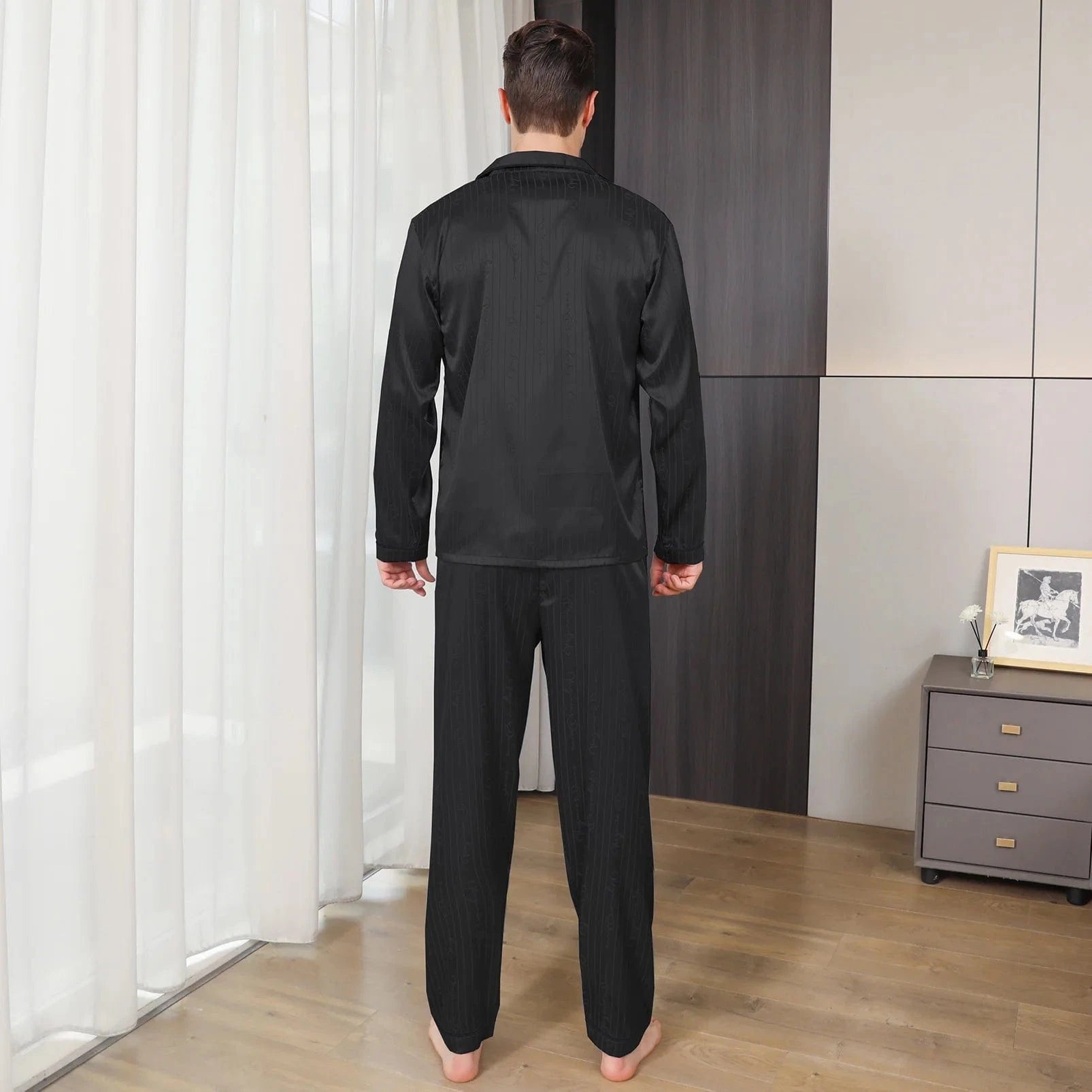 Satijnen pyjama heren zwart