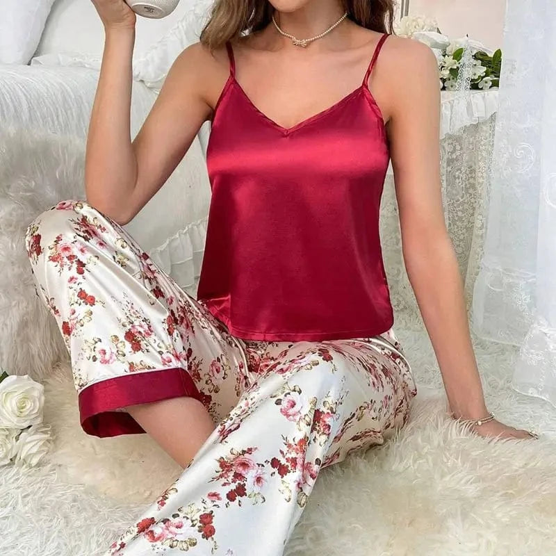 Satijnen pyjama set Rood / S