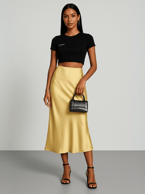 Satijnen rok geel