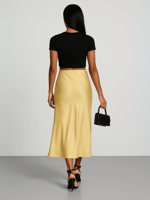 Satijnen rok geel